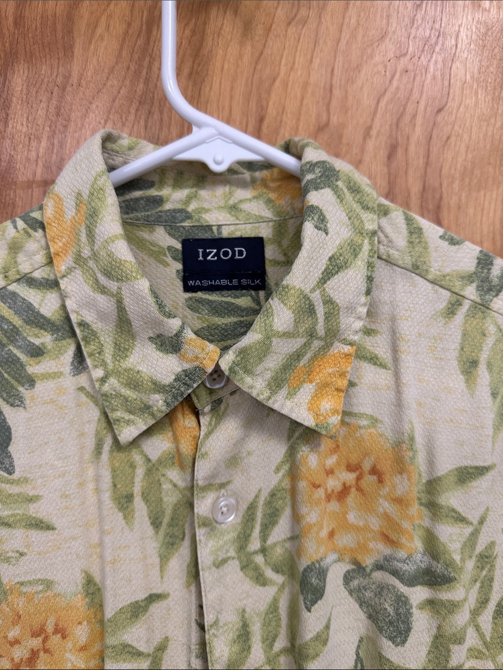 Izod Men's Floral Button-Down Shirt in Cream with Yellow & Green Print